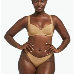 Vitamin A California High Leg Bottom In Golden Glow Metallic Swimsuits