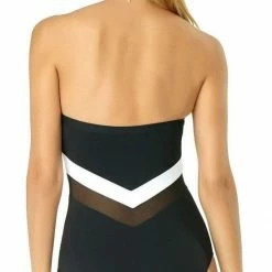 Anne Cole Color Block Mesh Chevron Spliced Bandeau Swimsuit