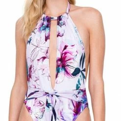 One Piece Swimsuits Gottex Primrose Deep Plunge High Neck One Piece Swimsuit