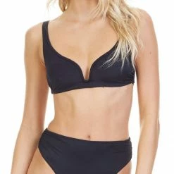 Tori Praver Chloe Plunge Bikini Top In Black
