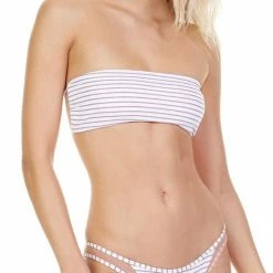Bikinis Tori Praver Royale Bandeau Bikini Top In Rose Gold Stripe