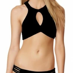 Red Carter Splice And Dice High Neck Keyhole Bikini Top RCSD117213