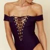 One Piece Swimsuits Blue Life Off The Shoulder One Piece In Black 388-9466 BLK