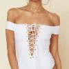 Blue Life Off Shoulder One Piece In White Jacquard 390-9466-WHT One Piece Swimsuits