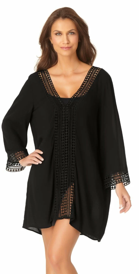 Anne Cole V-Neck Tunic Cover-up In Black Resort Wear 3 Anne Cole V-Neck Tunic Cover-up In Black Resort Wear