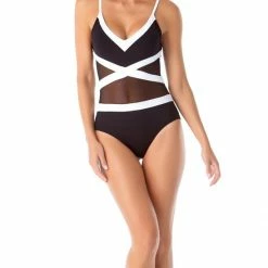 One Piece Swimsuits Anne Cole Hot Mesh Spliced Mesh One Piece Swimsuit