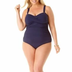 Anne Cole Plus Size Twist Front Shirred Bandeau One Piece Swimsuit One Piece Swimsuits
