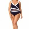 One Piece Swimsuits Anne Cole Hot Mesh Asymmetric Spliced Mesh One Piece Swimsuit