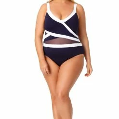 One Piece Swimsuits Anne Cole Hot Mesh Asymmetric Spliced Mesh One Piece Swimsuit