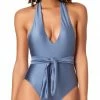 One Piece Swimsuits Anne Cole Studio Plunge Halter Waist Tie One Piece Swimsuit In Pewter
