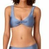Anne Cole Studio Tie Front Deep Scoop Bikini Top In Pewter Bikinis
