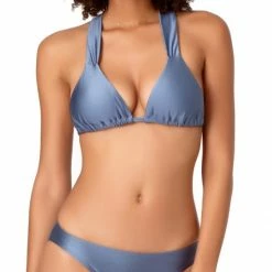Anne Cole Studio Cross Back Triangle Bikini Top In Pewter Bikinis