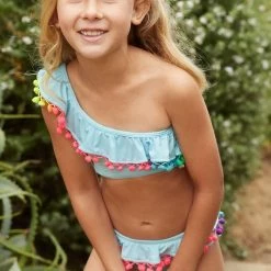 PQ Swim Cabana Blue One Shoulder Pom Pom Girls Bikini Bikinis
