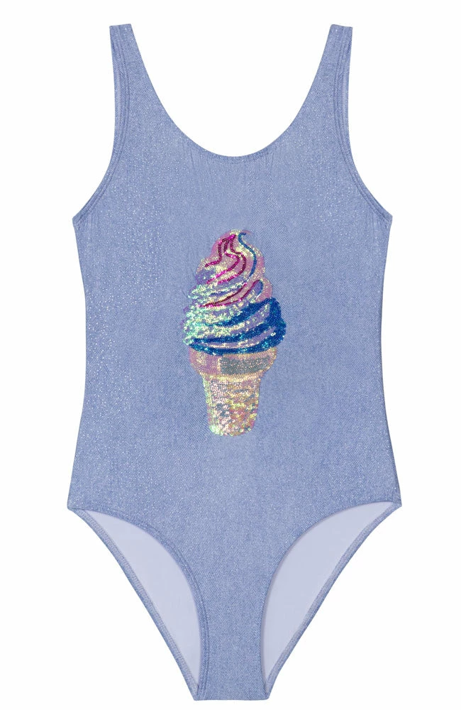 PQ Swim Light Sparkle Ice Cream Girls One Piece Kids 3 PQ Swim Light Sparkle Ice Cream Girls One Piece Kids