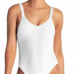 Vitamin A EcoRib Leah Full Coverage One Piece Swimsuit In White Swimsuits