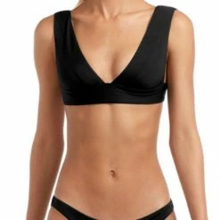 Vitamin A EcoLux Magnolia V-Neck Bikini Top In Black Swimsuits