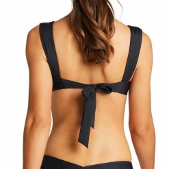 Vitamin A EcoLux Magnolia V-Neck Bikini Top In Black Swimsuits