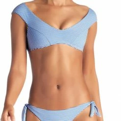 Vitamin A Capri Off-Shoulder Top In Hamptons Stripe Swimsuits