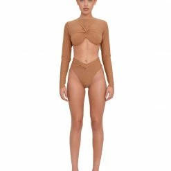 Andrea Iyamah AKACIA NUDE LONG SLEEVE BIKINI