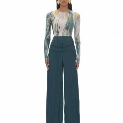 Andrea Iyamah LINEA GREEN PLEATED PANTS