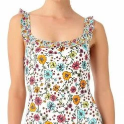 Anne Cole Lazy Daisy Flounce One Piece Swimsuit In White One Piece Swimsuits