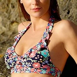 Anne Cole Lazy Daisy Marilyn Flounce Halter Bikini Top Bikinis