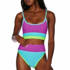 Beach Riot Emmy Bottom In Fluorescent Colorblock Bikinis