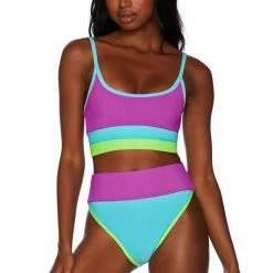 Beach Riot Emmy Bottom In Fluorescent Colorblock Bikinis