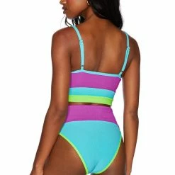 Beach Riot Eva Top In Fluorescents Colorblock Bikinis