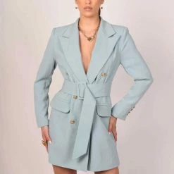 AKALIA COLLECTION Resort Wear Blair Gold Buttons Blazer Dress