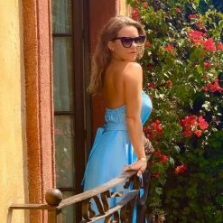 Camaroha Sutra Goddess Dress Blend 5 Inch Ruffle In Sky Blue Resort Wear