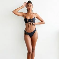Keva J Basic Instinct Amur Lace Up Bikini Bottom In Black