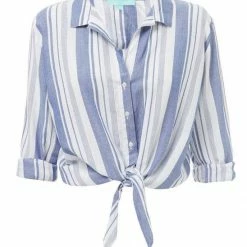 Melissa Odabash Inny Blue Stripe Button Up Top