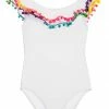 PilyQ Girls Cotton Candy Pom Pom One Piece In White