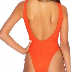 One Piece Swimsuits Luli Fama Orillas Del Mar Open Side One Piece Bodysuit In Fuego