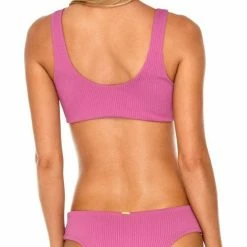 Luli Fama Orillas Del Mar Lace Up Bralette Bikini Top In Raspberry Bikinis