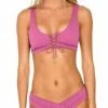Luli Fama Orillas Del Mar Lace Up Bralette Bikini Top In Raspberry Bikinis