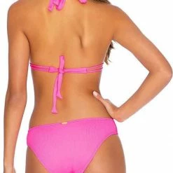 Luli Fama Triana Triangle Halter Bikini Top In Neon Pink