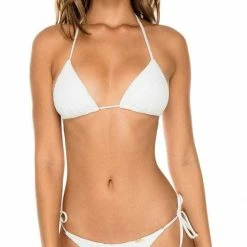 Luli Fama Buleria Triangle Halter Bikini Top In White