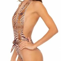 One Piece Swimsuits Luli Fama Safari Dreams One Piece Bodysuit In Brown