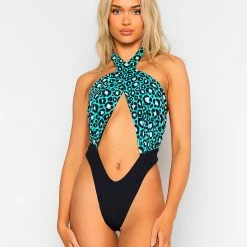 Beach Bunny Swimwear Lex Monokini - Teal Leopard One Piece Swimsuits