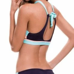 Bikinis Milonga Color Block High Neck Top In Aqua 074