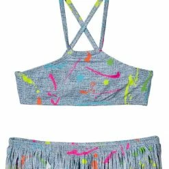 PilyQ Girl's Splatter Paint High Neck Fringe Bikini Set Kids
