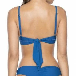 PilyQ Island Blue Basic Ruched Teeny Bikini Bottom Bikinis