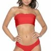 PilyQ Red Coral Smocked Bandeau Bikini Top Bikinis