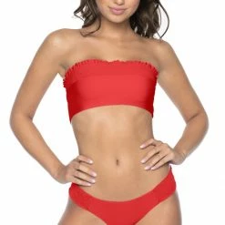 PilyQ Red Coral Smocked Bandeau Bikini Top Bikinis