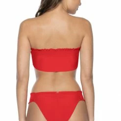 PilyQ Red Coral Smocked Bandeau Bikini Top Bikinis