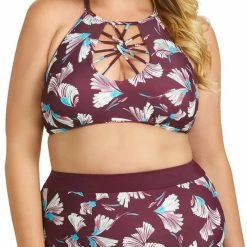 Raisins Curve Island High Waist Bottom In Maroon Y840954-MAR