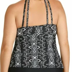 Raisins Curve Plus Size Raisins Boa Tankini Top In Black Y840136-BLK