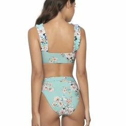 Bikinis PQ Swim Posies Ruffle V Neck Bikini Top